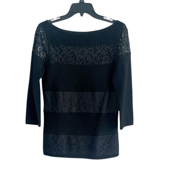 Ann Taylor Sweaters - Ann Taylor Black Knit Top with Lace and Solid Horizontal Panels Size S